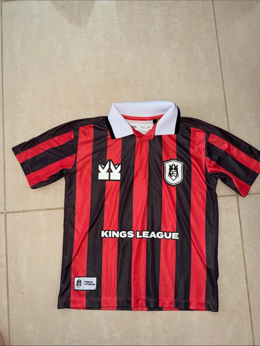Zara Red and Black Striped Kids Soccer Jersey
